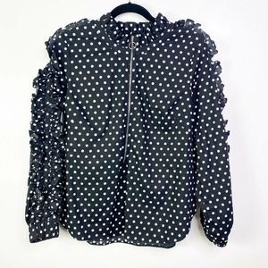 Greysn half zip Top Polka Dot Ruffle Sleeves